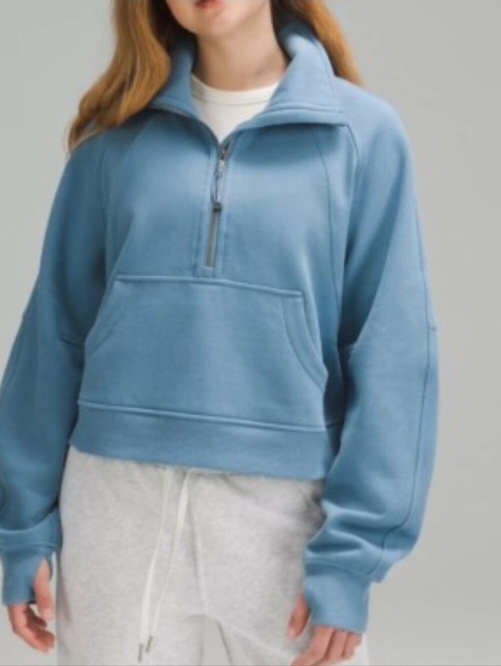 lululemon athletic crop Light Blue Half-Zip Cowl Pullover